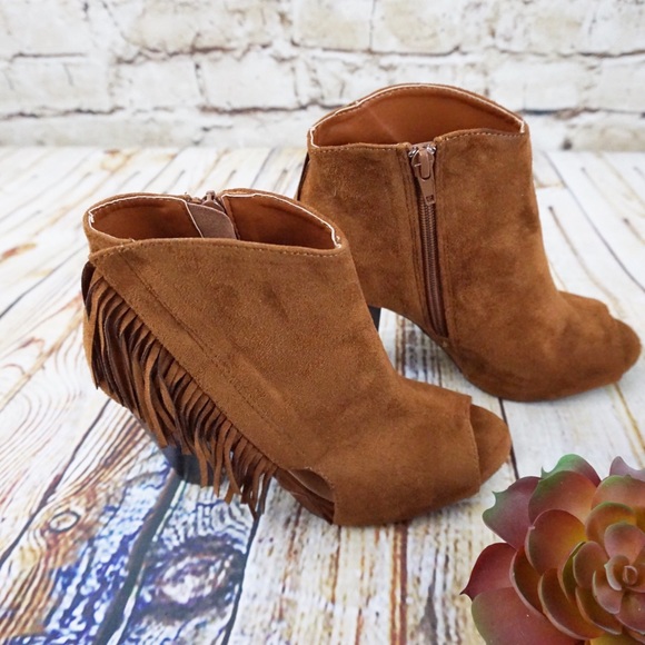 Qupid Shoes - Qupid Open Toe Fringe Ankle Boots ~ New ~